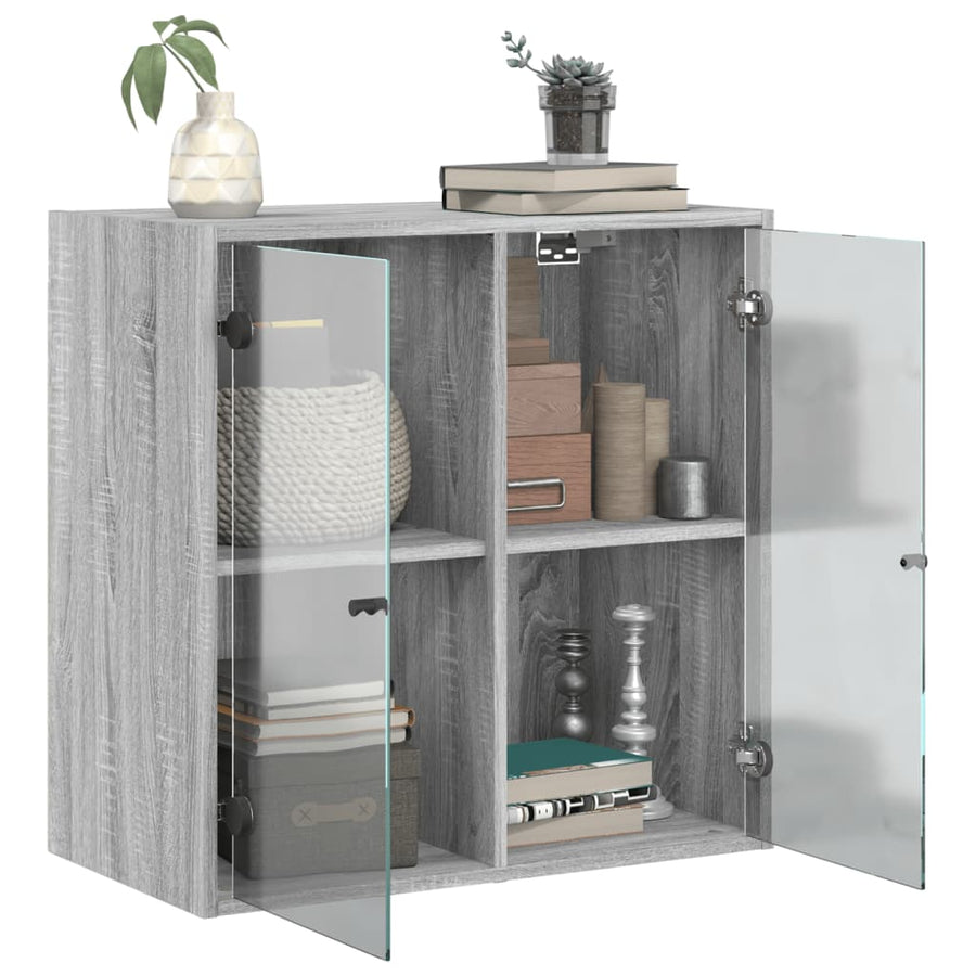 Wandkast Met Glazen Deuren 68X37X68,5 Cm Eiken Grijs sonoma