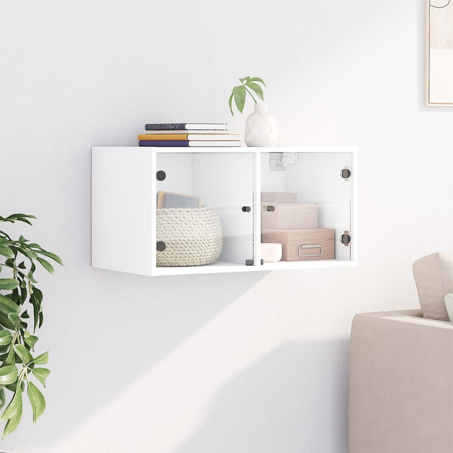 Wandkast Met Glazen Deuren 68,5X37X35 Cm 1 Wit