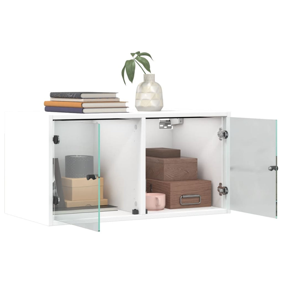 Wandkast Met Glazen Deuren 68,5X37X35 Cm 1 Wit