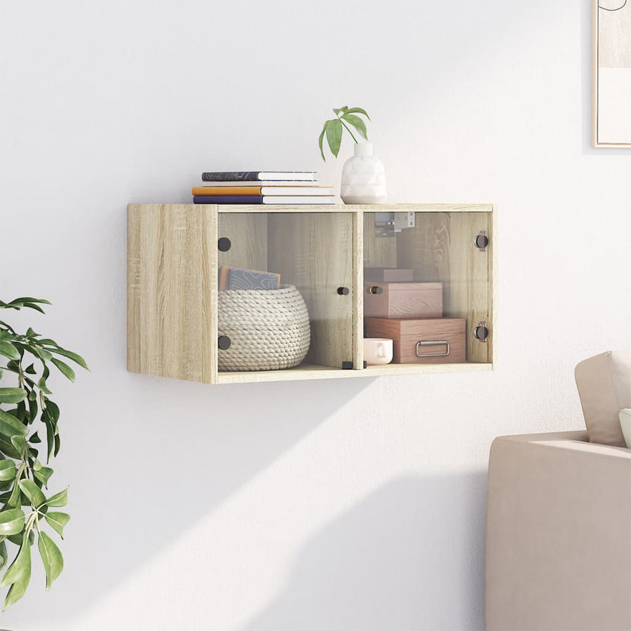 Wandkast Met Glazen Deuren 68,5X37X35 Cm Kleurig 1 Sonoma eiken