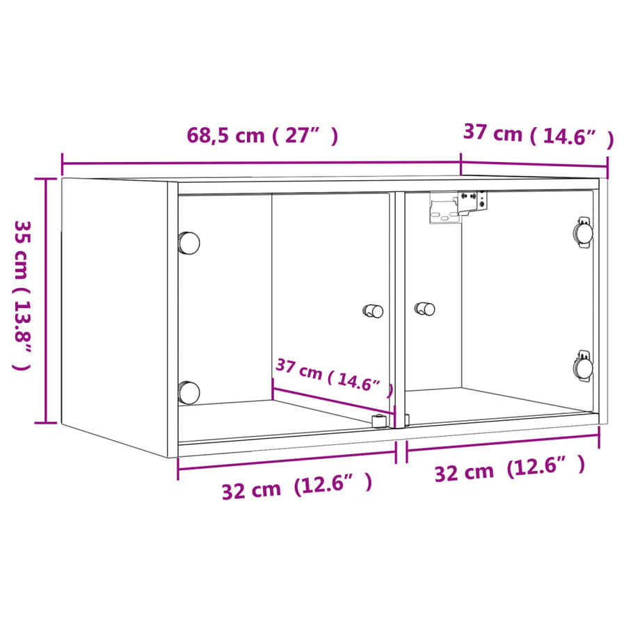 Wandkast Met Glazen Deuren 68,5X37X35 Cm Kleurig 1 Sonoma eiken