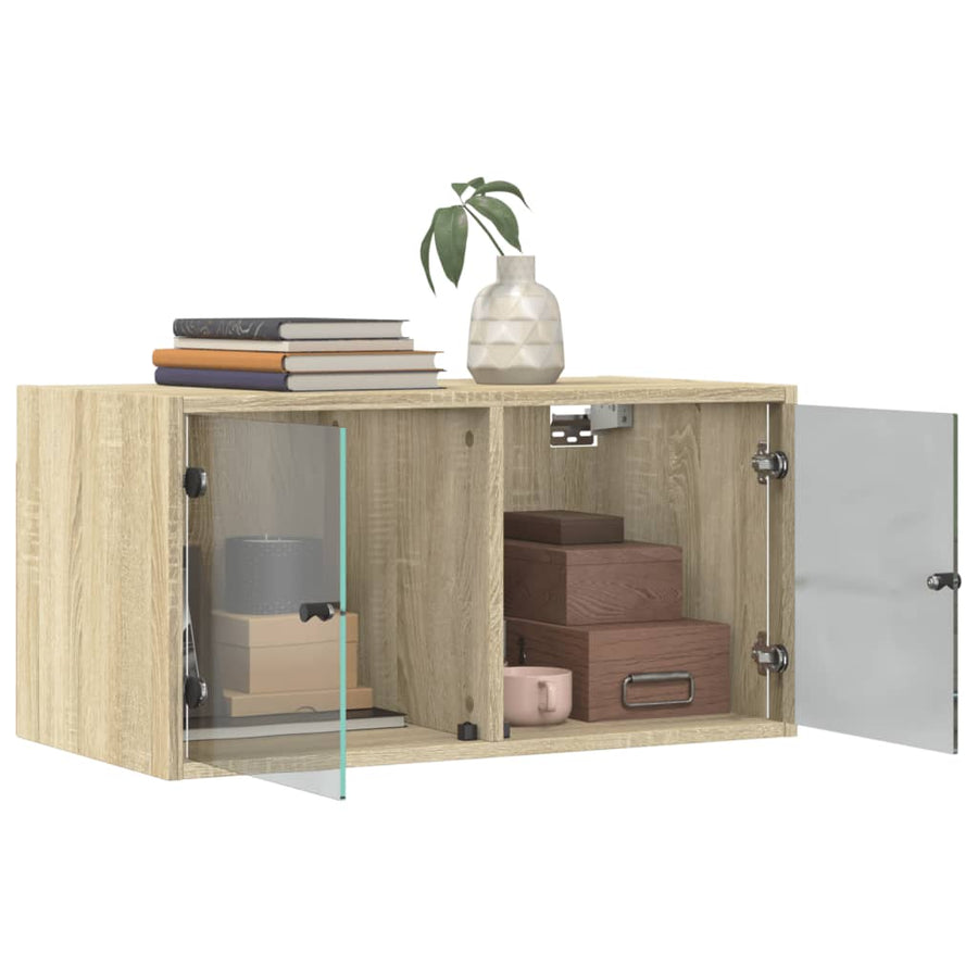 Wandkast Met Glazen Deuren 68,5X37X35 Cm Kleurig 1 Sonoma eiken