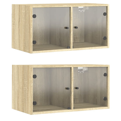 Wandkasten Met Glazen Deuren 68,5X37X35 Cm 2 Sonoma eiken
