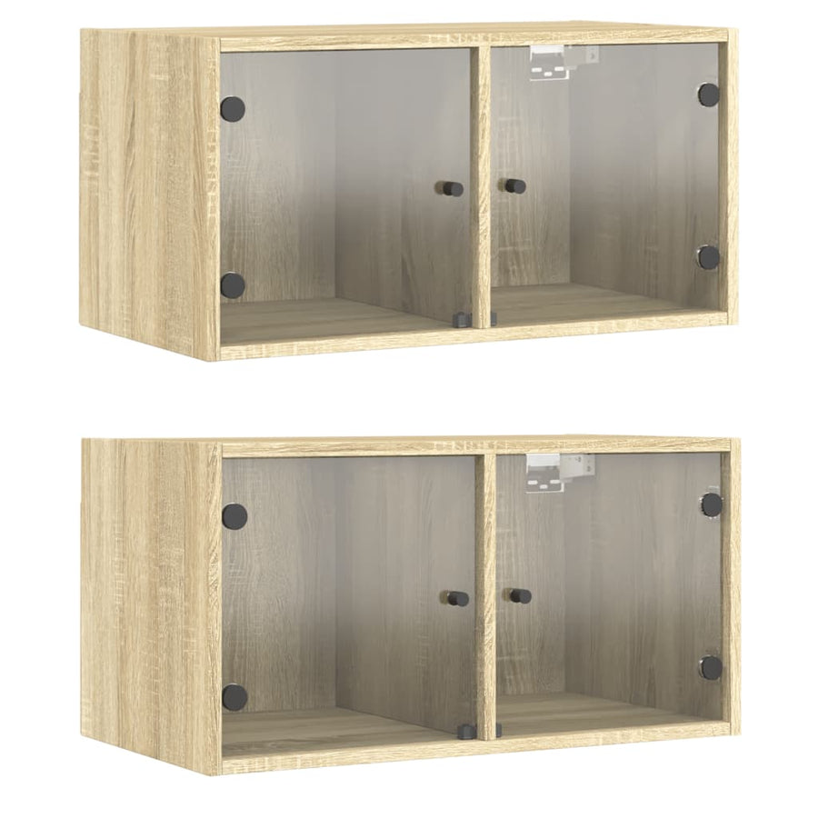 Wandkasten Met Glazen Deuren 68,5X37X35 Cm 2 Sonoma eiken