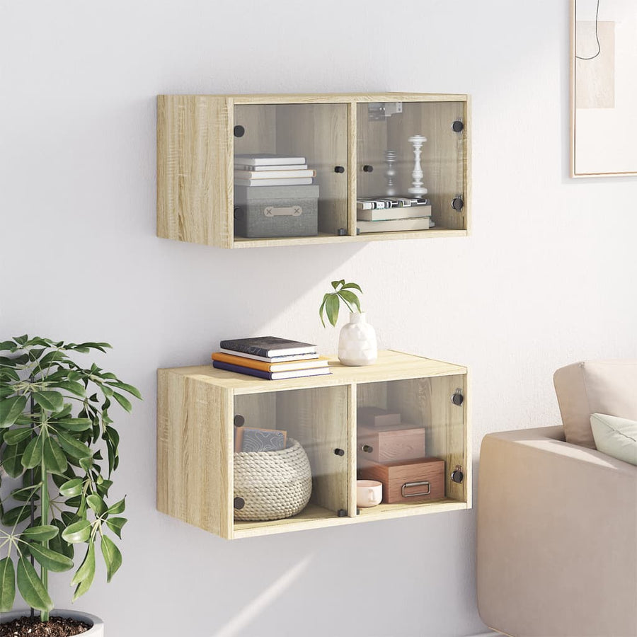 Wandkasten Met Glazen Deuren 68,5X37X35 Cm 2 Sonoma eiken