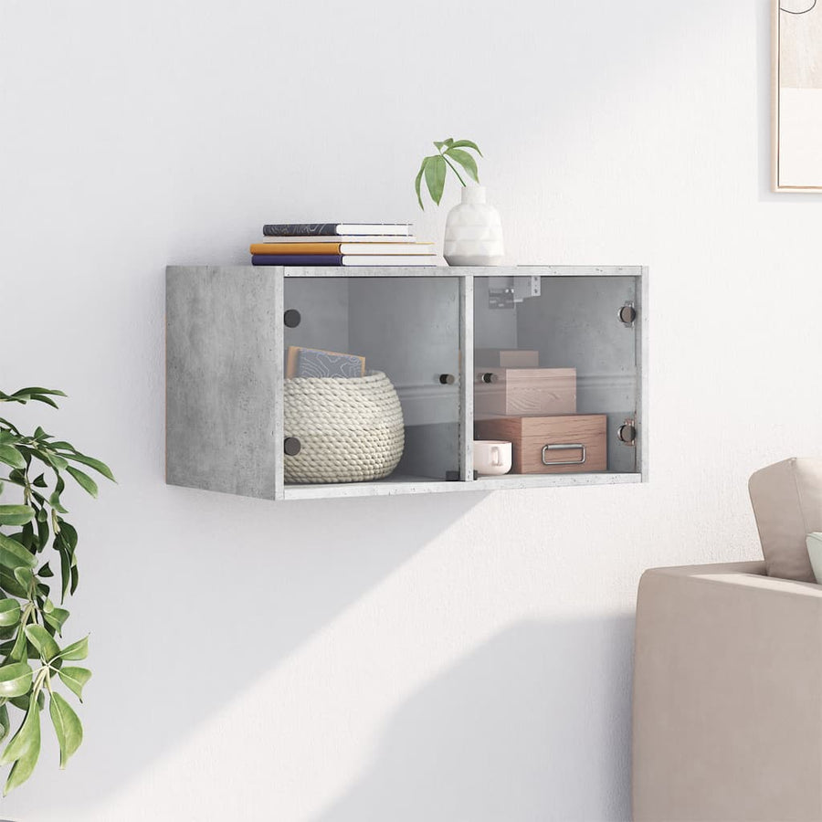 Wandkast Met Glazen Deuren 68,5X37X35 Cm 1 Betongrijs