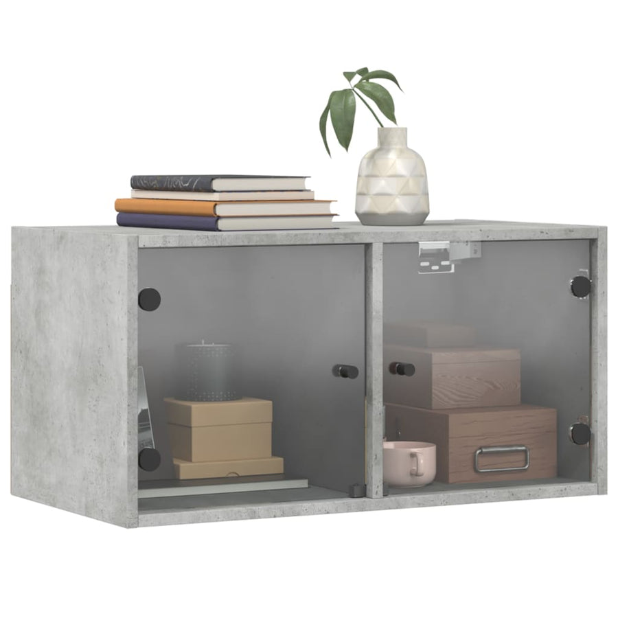 Wandkast Met Glazen Deuren 68,5X37X35 Cm 1 Betongrijs