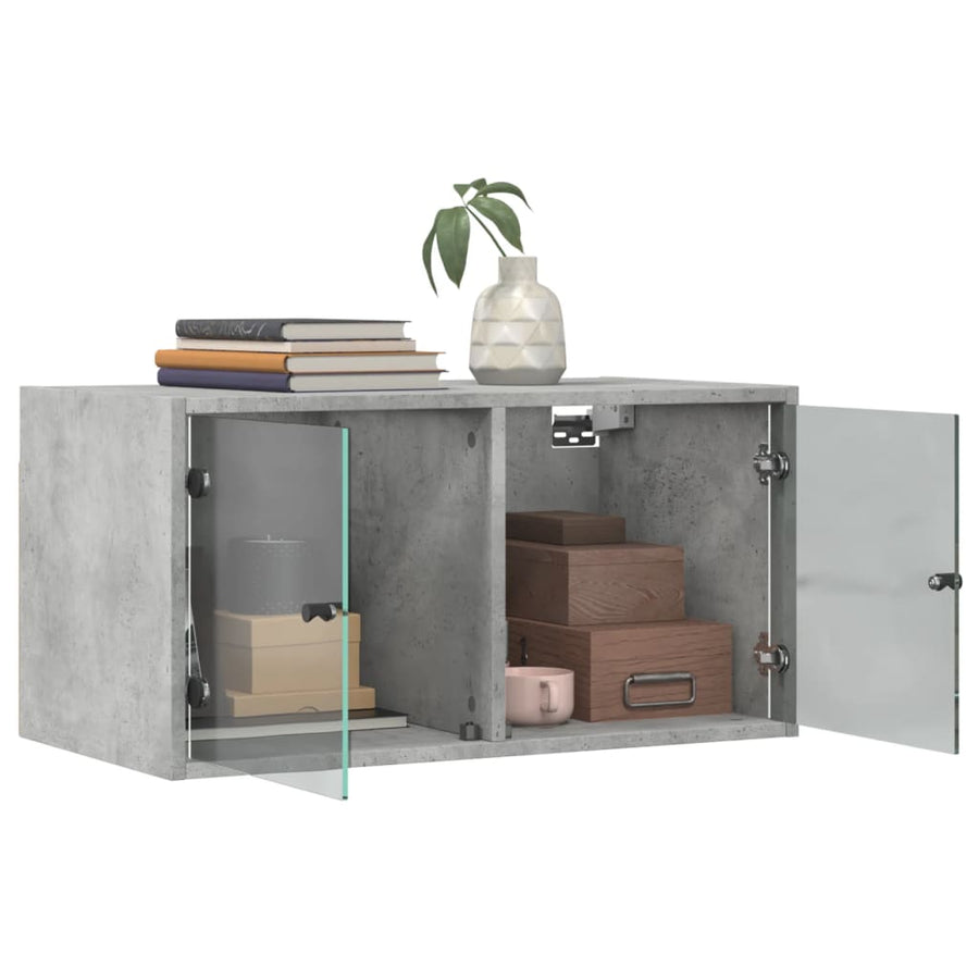 Wandkast Met Glazen Deuren 68,5X37X35 Cm 1 Betongrijs