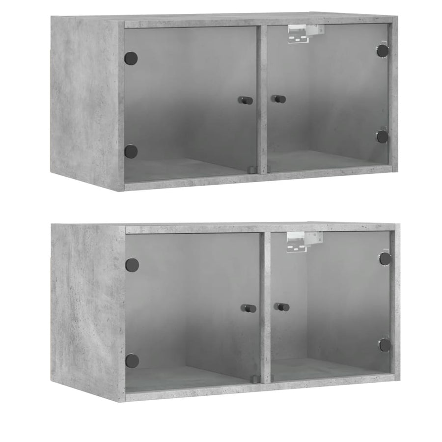 Wandkasten Met Glazen Deuren 68,5X37X35 Cm 2 Betongrijs