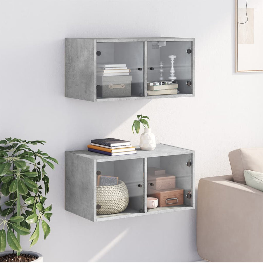 Wandkasten Met Glazen Deuren 68,5X37X35 Cm 2 Betongrijs