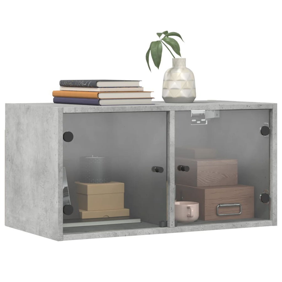 Wandkasten Met Glazen Deuren 68,5X37X35 Cm 2 Betongrijs
