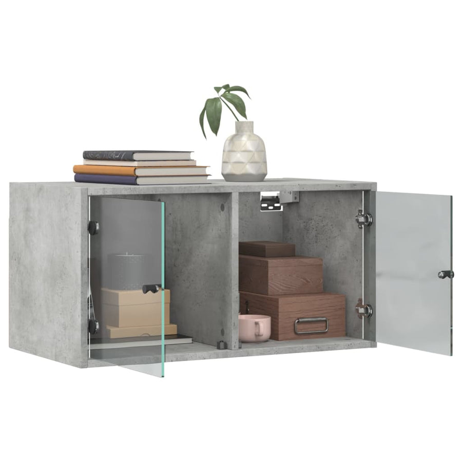 Wandkasten Met Glazen Deuren 68,5X37X35 Cm 2 Betongrijs
