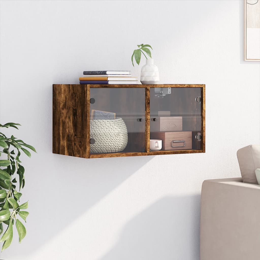 Wandkast Met Glazen Deuren 68,5X37X35 Cm Kleurig 1 Gerookt eiken