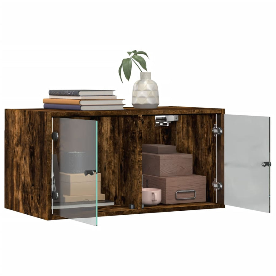 Wandkast Met Glazen Deuren 68,5X37X35 Cm Kleurig 1 Gerookt eiken