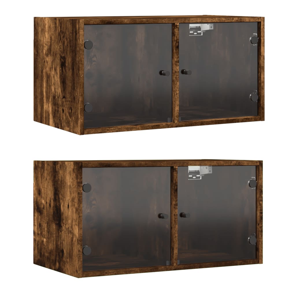Wandkasten Met Glazen Deuren 68,5X37X35 Cm 2 Gerookt eiken