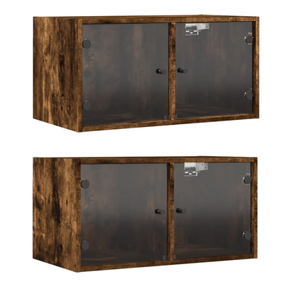 Wandkasten Met Glazen Deuren 68,5X37X35 Cm 2 Gerookt eiken