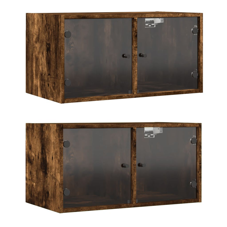 Wandkasten Met Glazen Deuren 68,5X37X35 Cm 2 Gerookt eiken