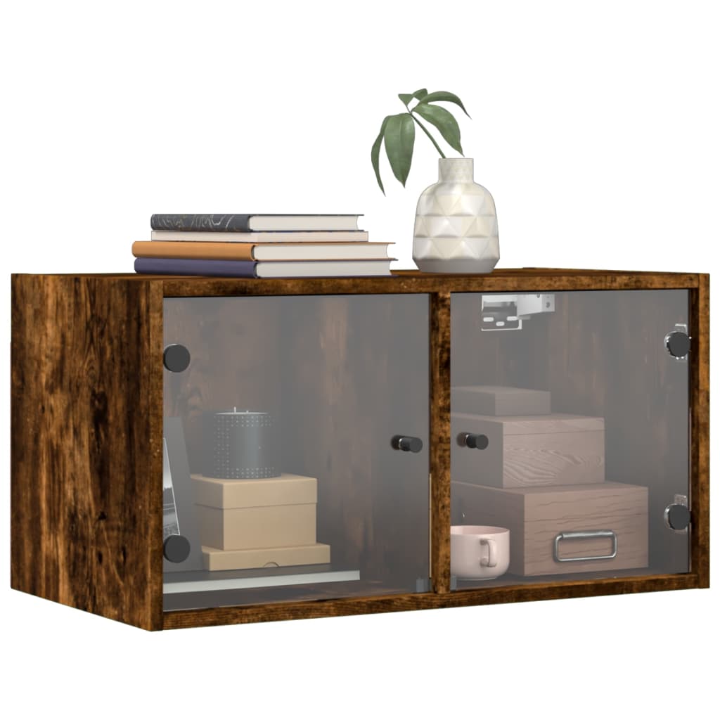 Wandkasten Met Glazen Deuren 68,5X37X35 Cm 2 Gerookt eiken