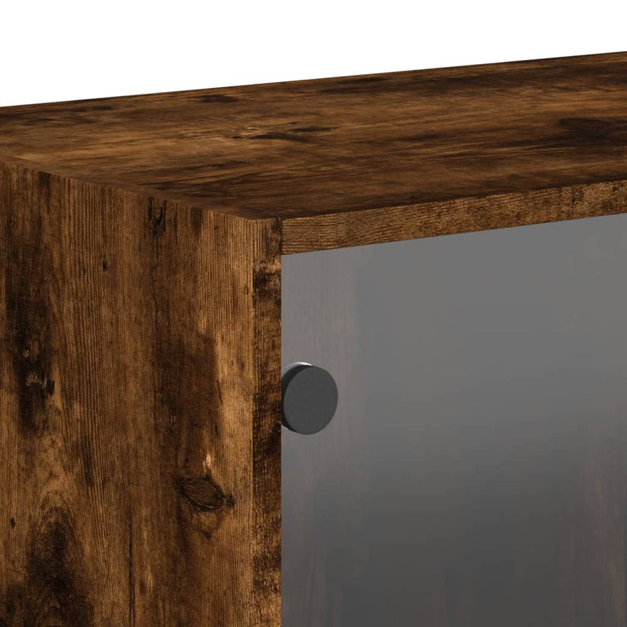 Wandkasten Met Glazen Deuren 68,5X37X35 Cm 2 Gerookt eiken