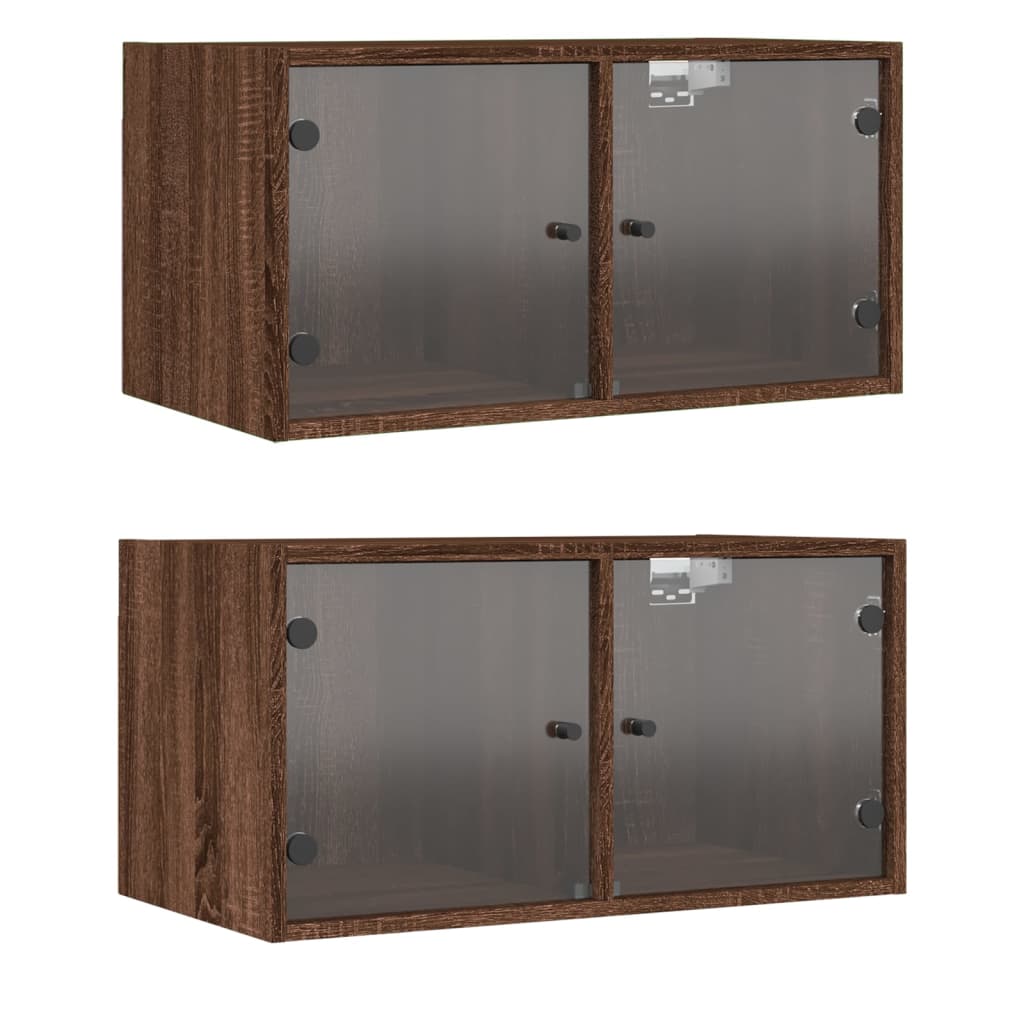 Wandkasten met glazen deuren 2 st 68,5x37x35 cm bruineikenkleur