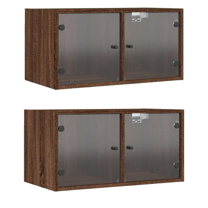 Wandkasten met glazen deuren 2 st 68,5x37x35 cm bruineikenkleur