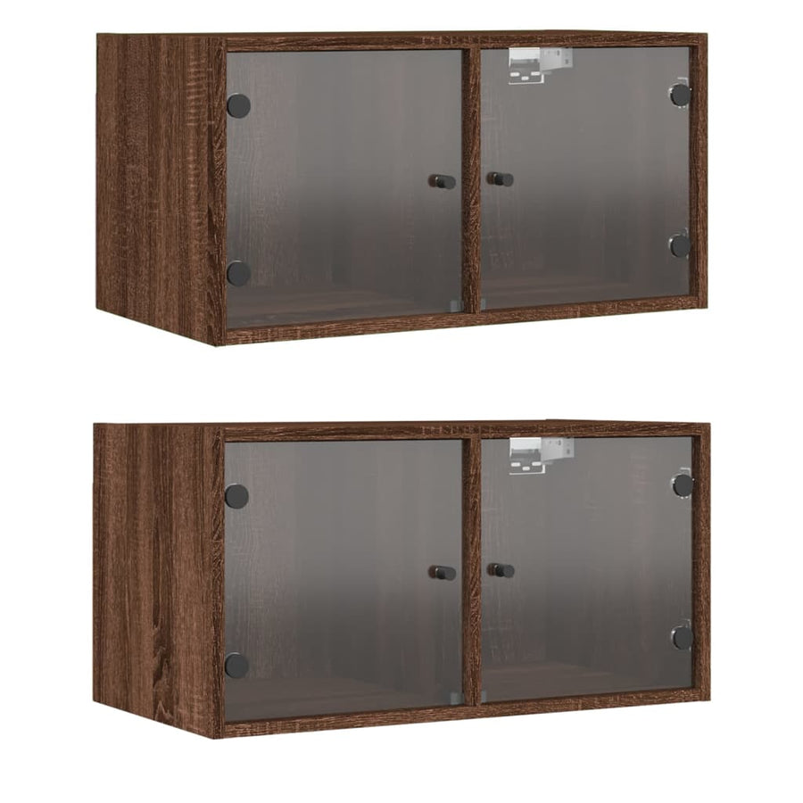 Wandkasten met glazen deuren 2 st 68,5x37x35 cm bruineikenkleur