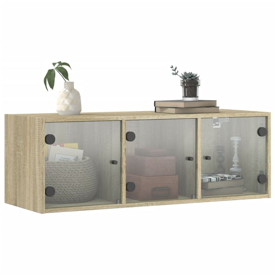 Wandkast met glazen deuren 102x37x35 cm sonoma eikenkleurig