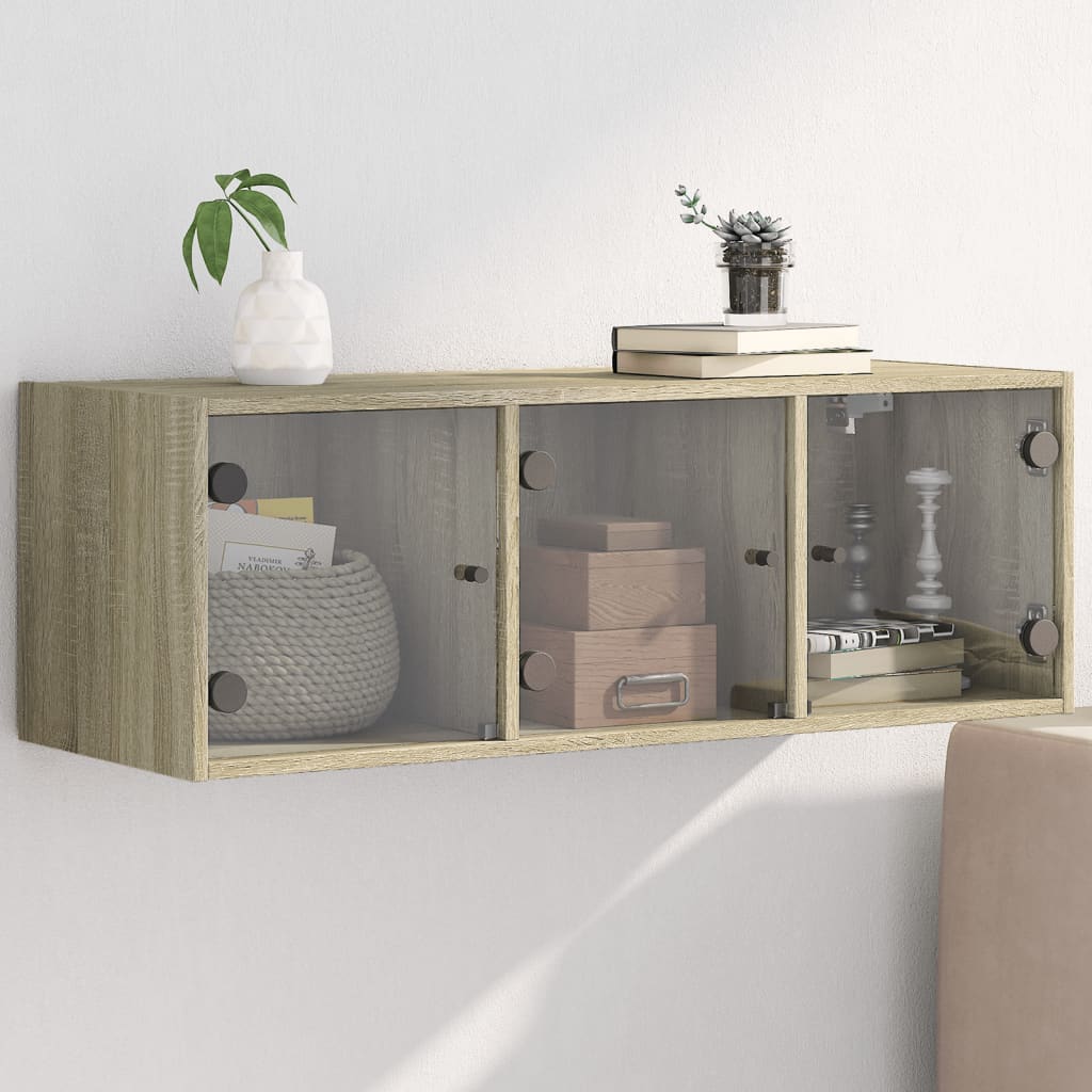 Wandkast met glazen deuren 102x37x35 cm sonoma eikenkleurig