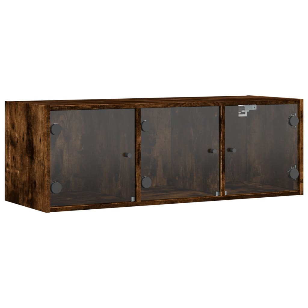 Wandkast met glazen deuren 102x37x35 cm gerookt eikenkleurig