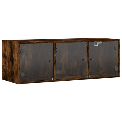 Wandkast met glazen deuren 102x37x35 cm gerookt eikenkleurig
