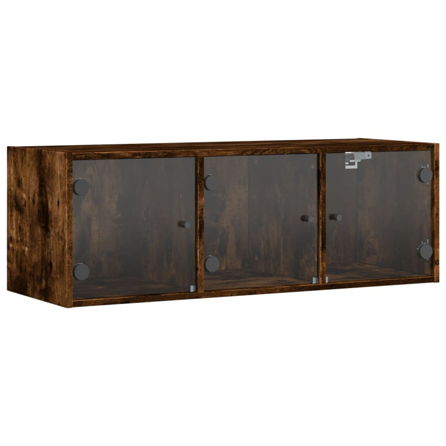 Wandkast met glazen deuren 102x37x35 cm gerookt eikenkleurig