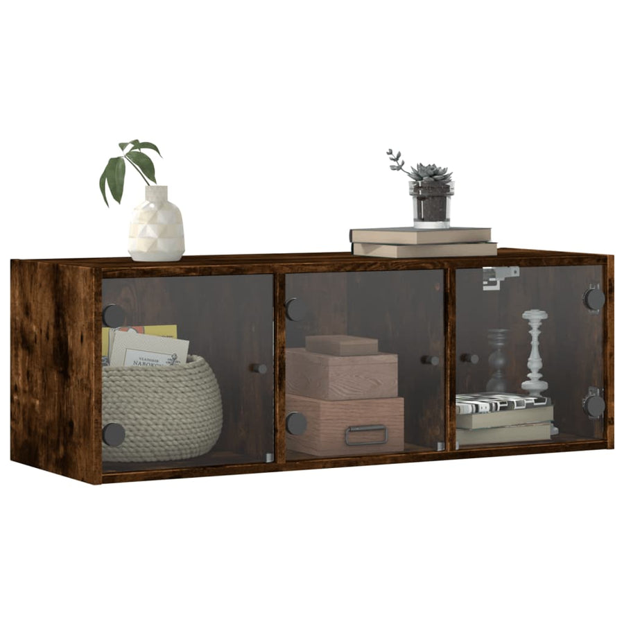 Wandkast met glazen deuren 102x37x35 cm gerookt eikenkleurig