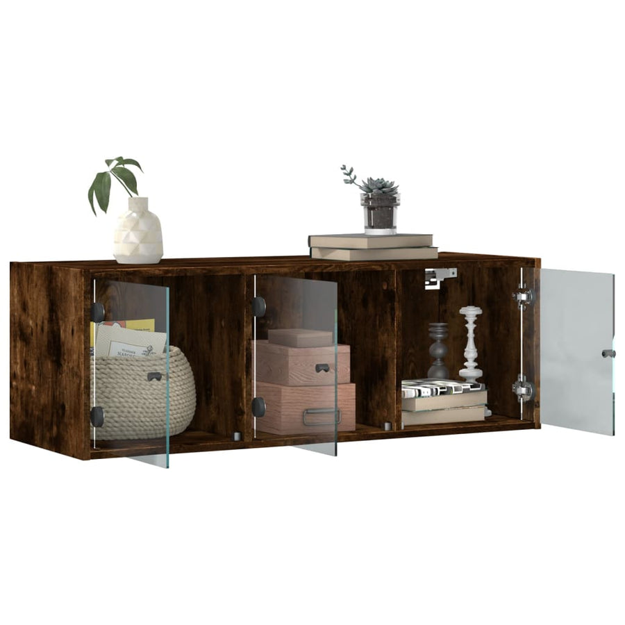 Wandkast met glazen deuren 102x37x35 cm gerookt eikenkleurig
