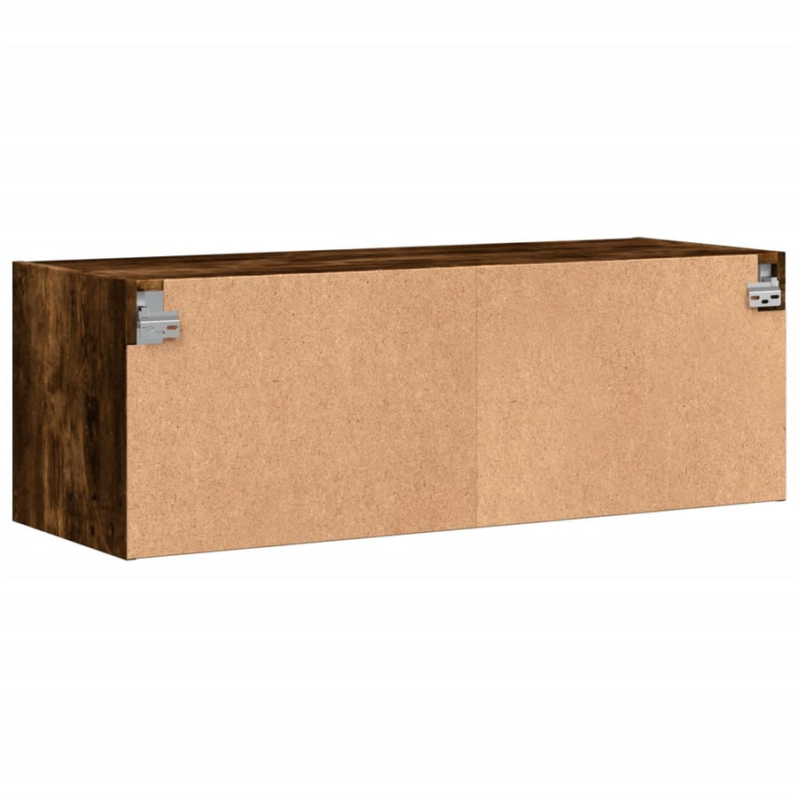 Wandkast met glazen deuren 102x37x35 cm gerookt eikenkleurig