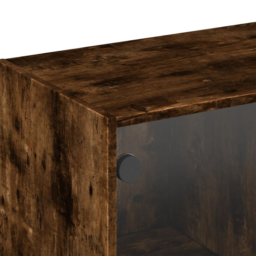 Wandkast met glazen deuren 102x37x35 cm gerookt eikenkleurig