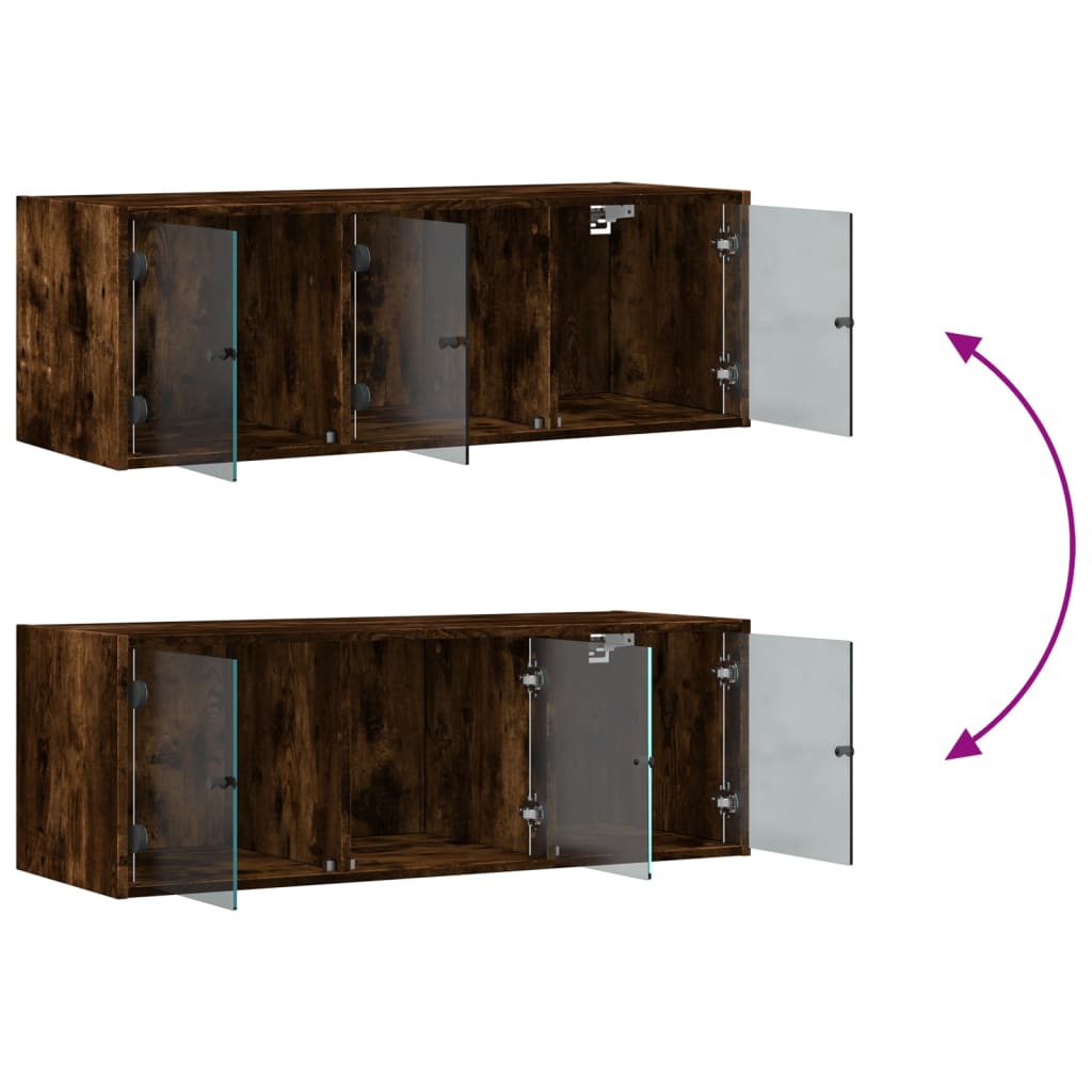 Wandkast met glazen deuren 102x37x35 cm gerookt eikenkleurig