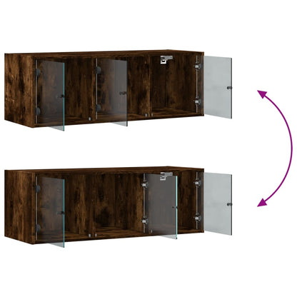 Wandkast met glazen deuren 102x37x35 cm gerookt eikenkleurig