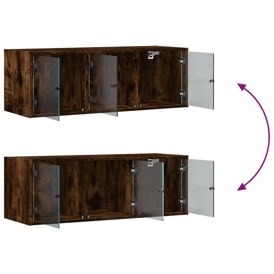 Wandkast met glazen deuren 102x37x35 cm gerookt eikenkleurig