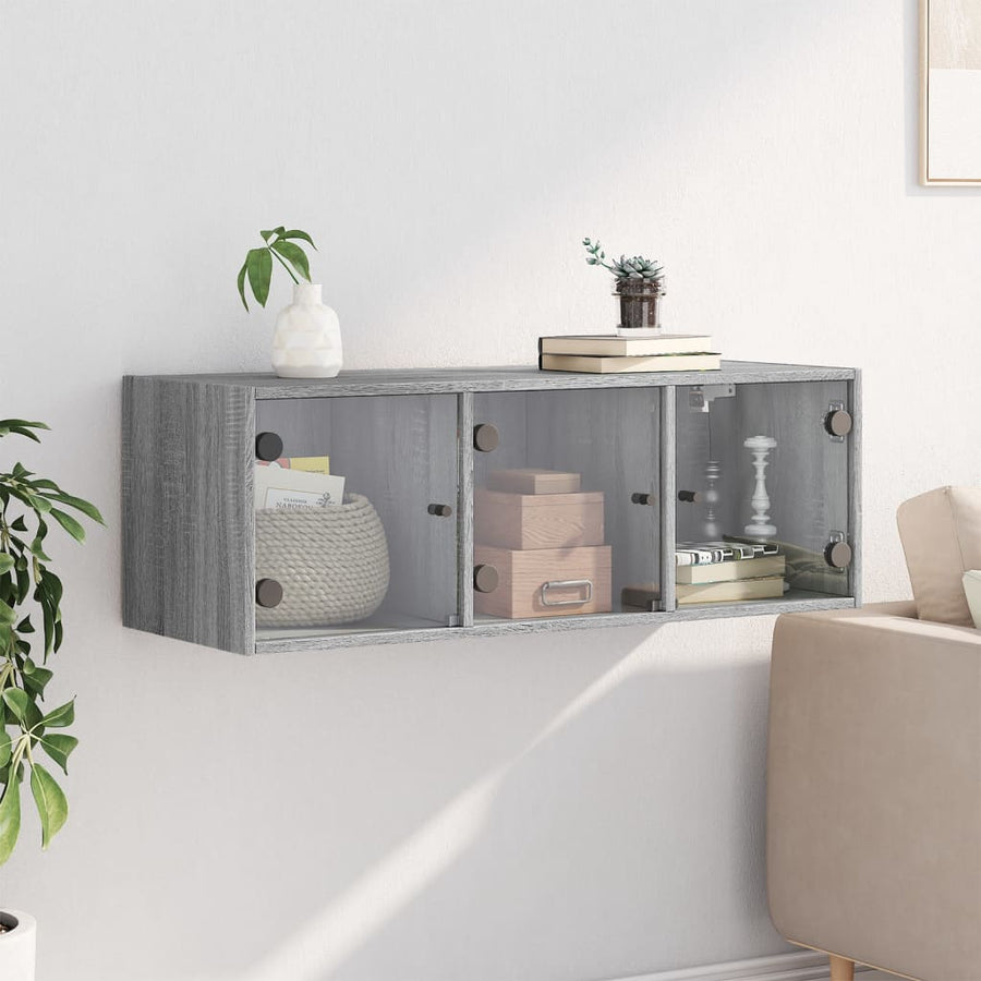 Wandkast Met Glazen Deuren 02X37X35 Cm Eiken Grijs sonoma