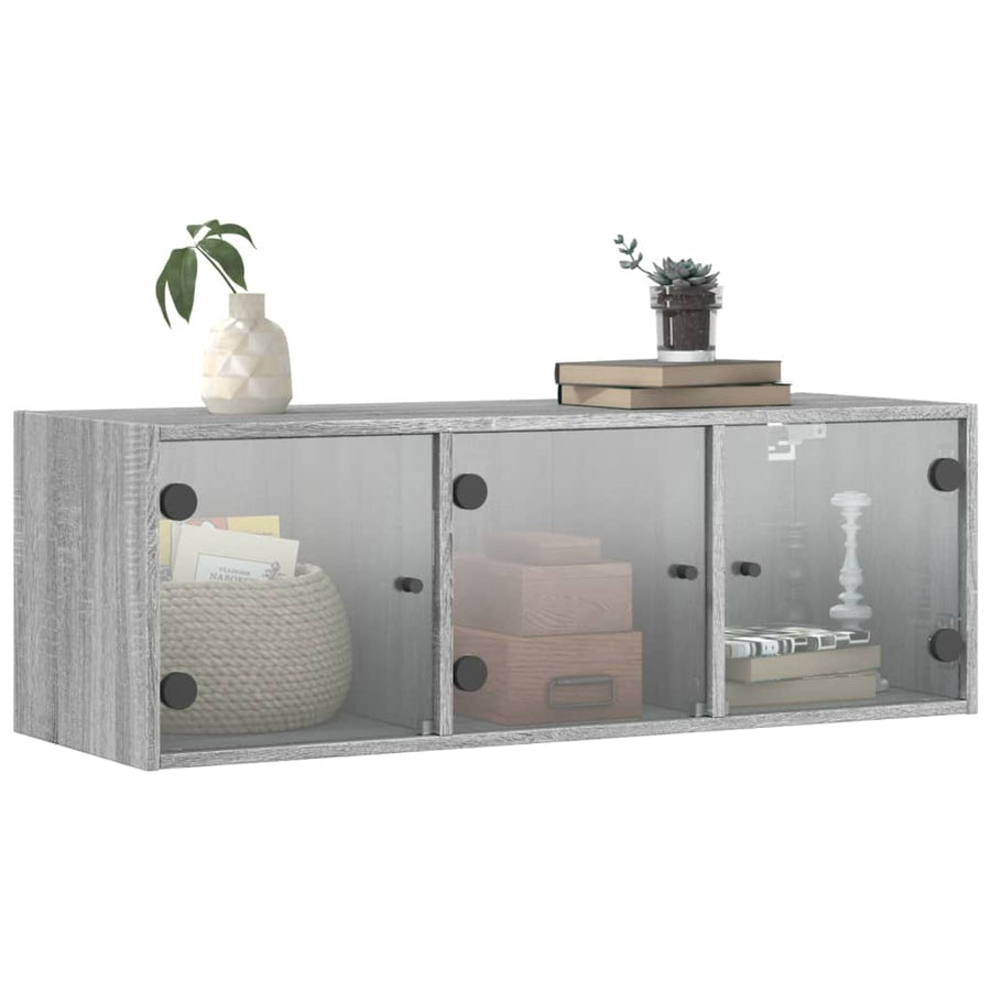 Wandkast Met Glazen Deuren 02X37X35 Cm Eiken Grijs sonoma