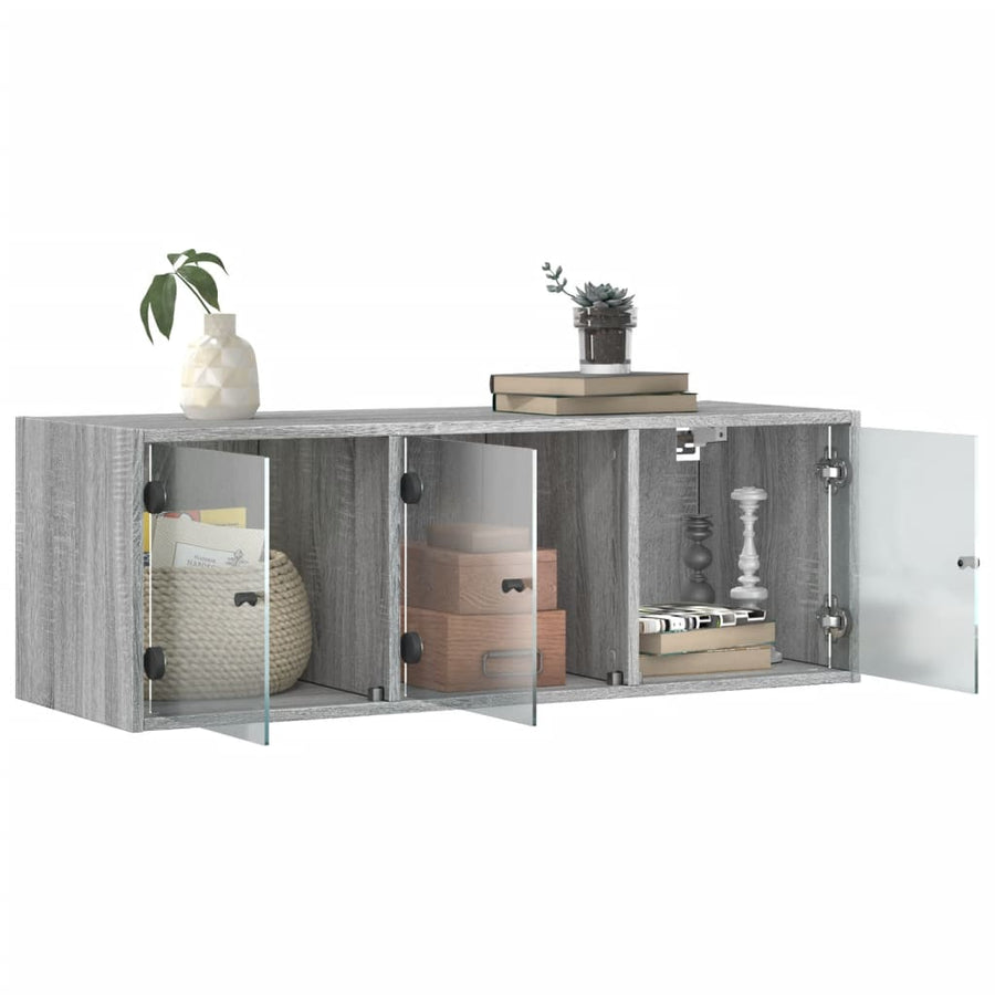 Wandkast Met Glazen Deuren 02X37X35 Cm Eiken Grijs sonoma