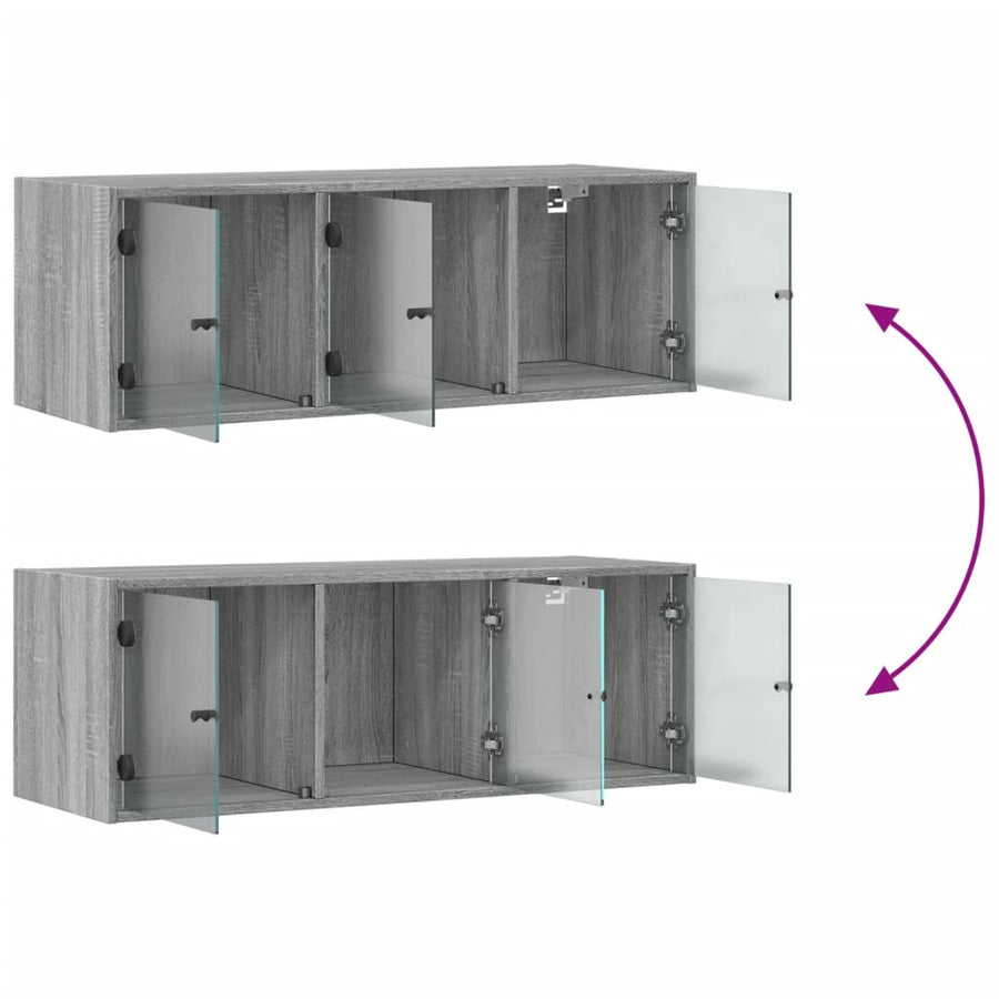 Wandkast Met Glazen Deuren 02X37X35 Cm Eiken Grijs sonoma