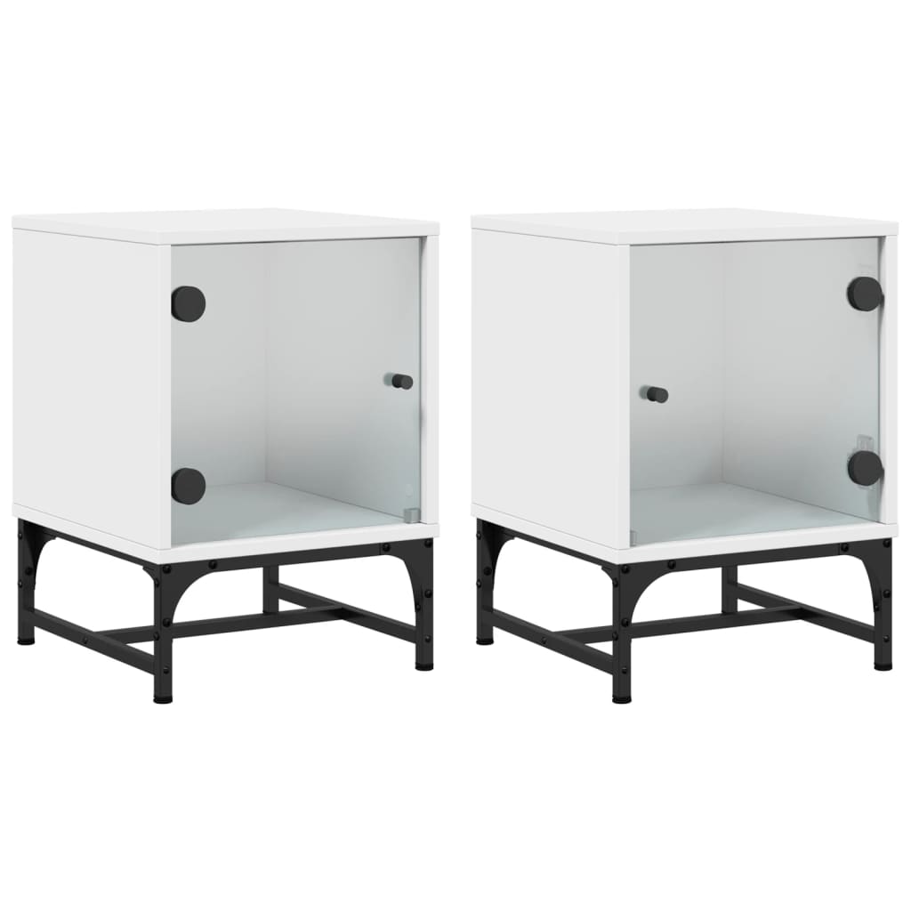 Nachtkastjes Met Glazen Deuren 2 St 35X37X50 Cm Wit