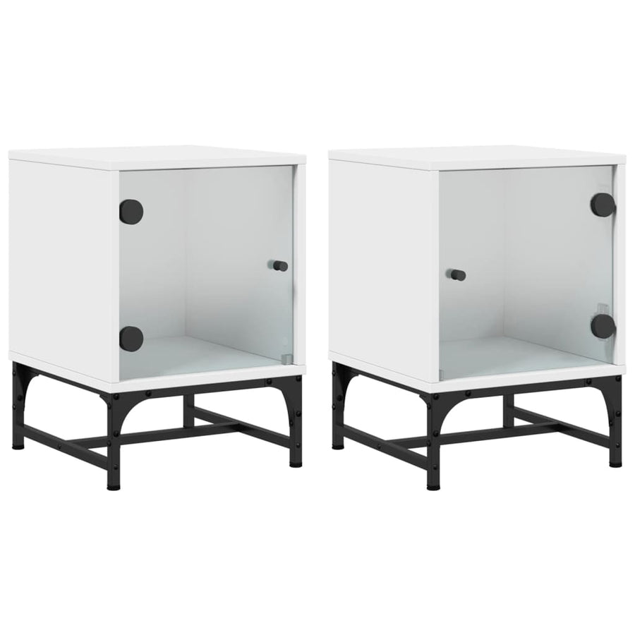 Nachtkastjes Met Glazen Deuren 2 St 35X37X50 Cm Wit