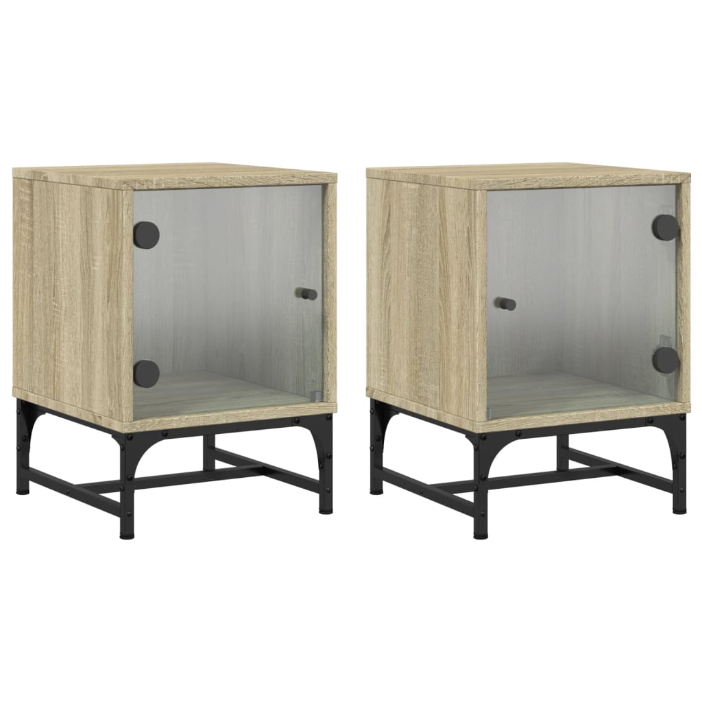 Nachtkastjes Met Glazen Deuren 2 St 35X37X50 Cm Sonoma Eiken