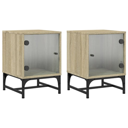 Nachtkastjes Met Glazen Deuren 2 St 35X37X50 Cm Sonoma Eiken