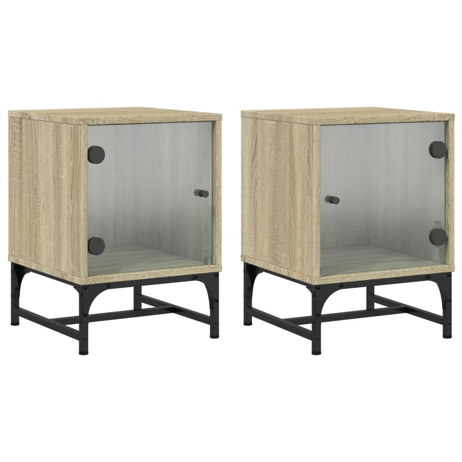 Nachtkastjes Met Glazen Deuren 2 St 35X37X50 Cm Sonoma Eiken