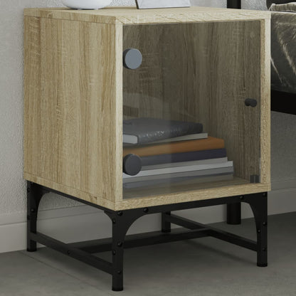 Nachtkastjes Met Glazen Deuren 2 St 35X37X50 Cm Sonoma Eiken
