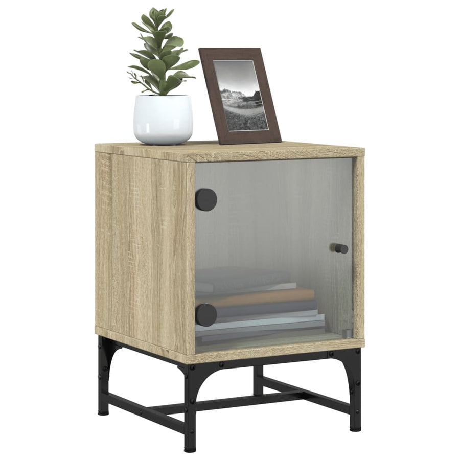 Nachtkastjes Met Glazen Deuren 2 St 35X37X50 Cm Sonoma Eiken