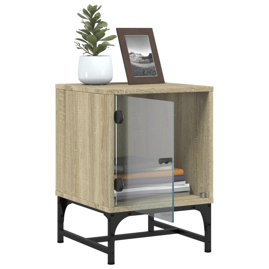 Nachtkastjes Met Glazen Deuren 2 St 35X37X50 Cm Sonoma Eiken